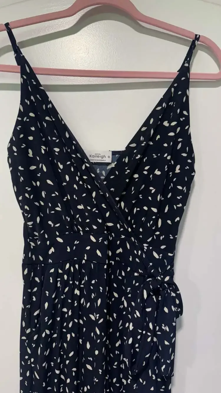 Navy White Wrap Romper Pocketed Summer Vacation Coastal Chic Medium